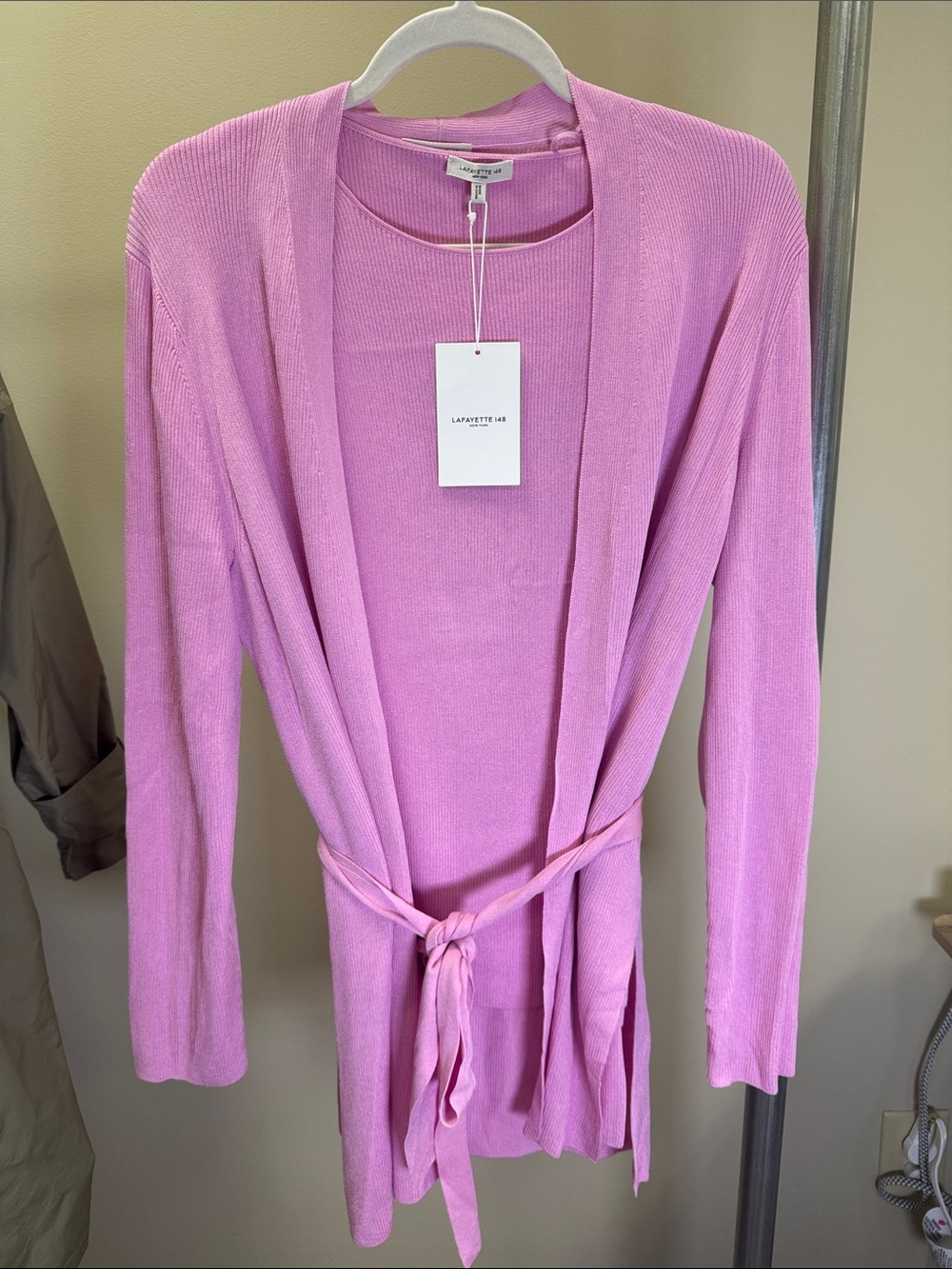 Lafayette 148 New York Light Pink Open-Front Tie-Waist Cardigan